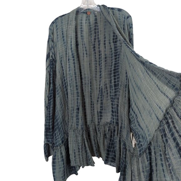 Free People FP One Sasha Tie Dye green Kimono M / L Boho Ruffle Hem Open Front - Picture 7 of 13